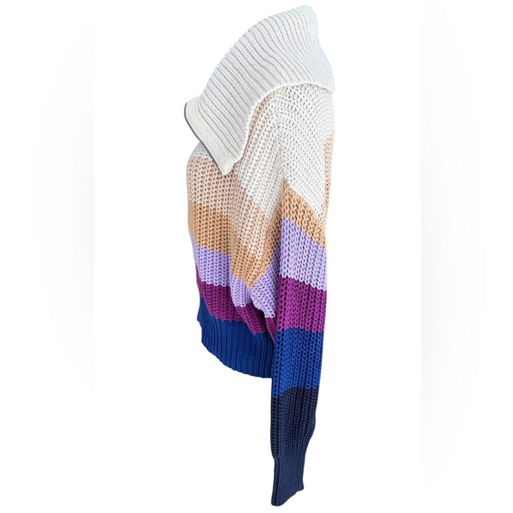 Aerie Colorblock Striped Double Zip Chunky Knit Sweater multi-color designs XL. - Picture 6 of 10